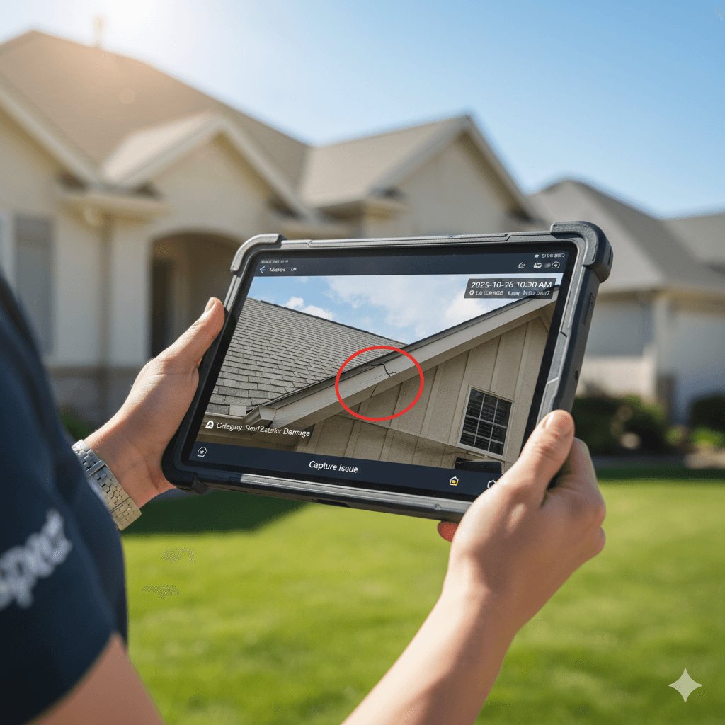 Property inspection app showing timestamped photo documentation