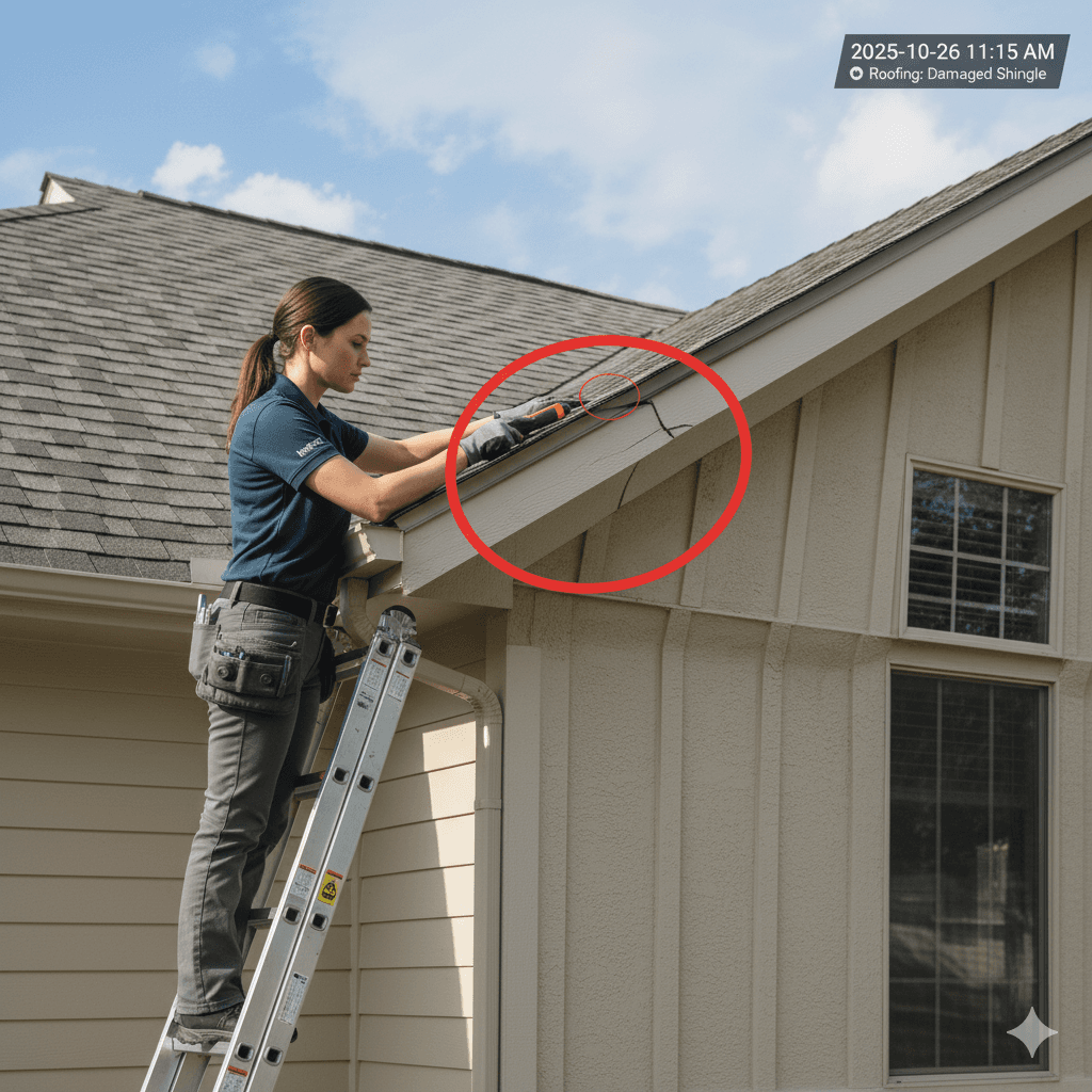 Inspector capturing property photos with timestamp