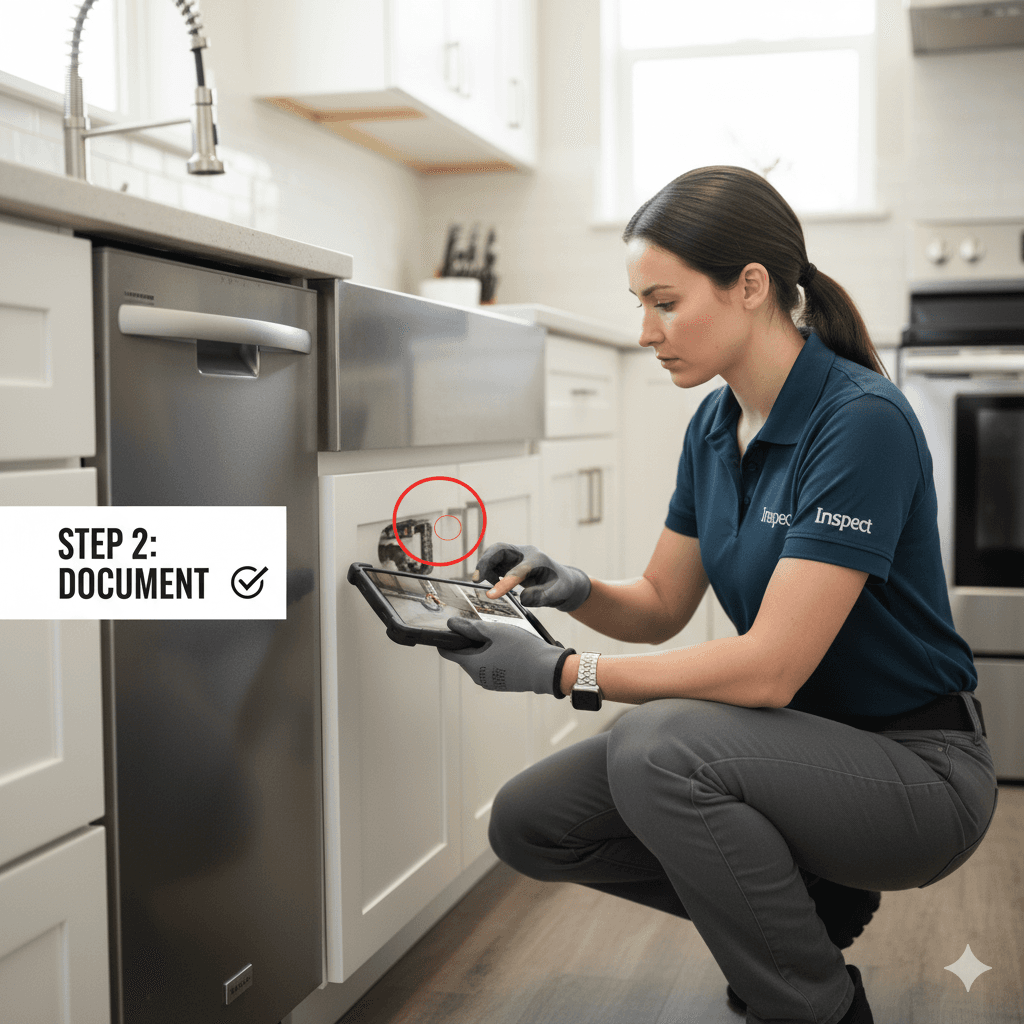 Inspector documenting findings on tablet