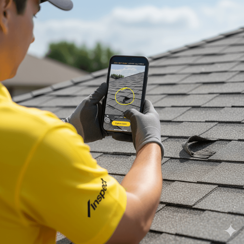 Inspector capturing timestamped photos on mobile device